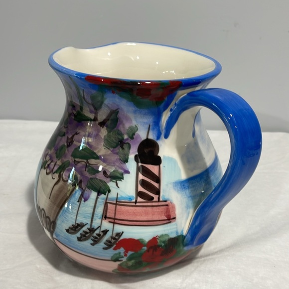 Italian hand-painted belly pitcher Ravello Collection ceramic glazed sea theme - Picture 7 of 14